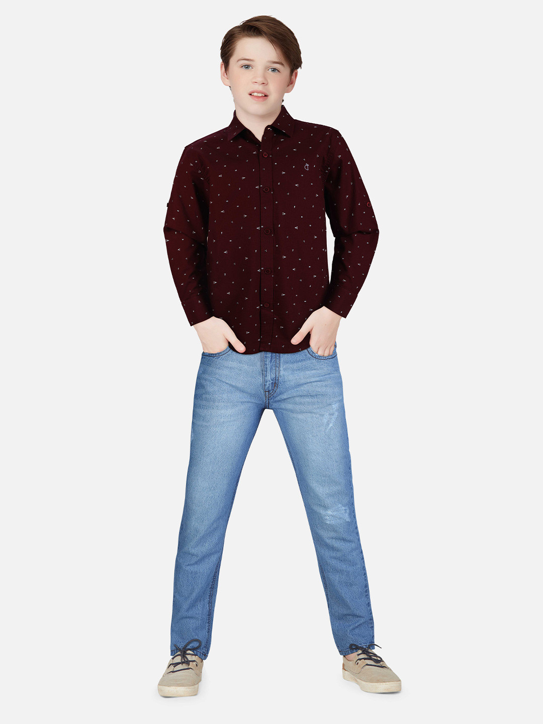 

Gini and Jony Boys Micro Ditsy Printed Cotton Casual Shirt, Maroon