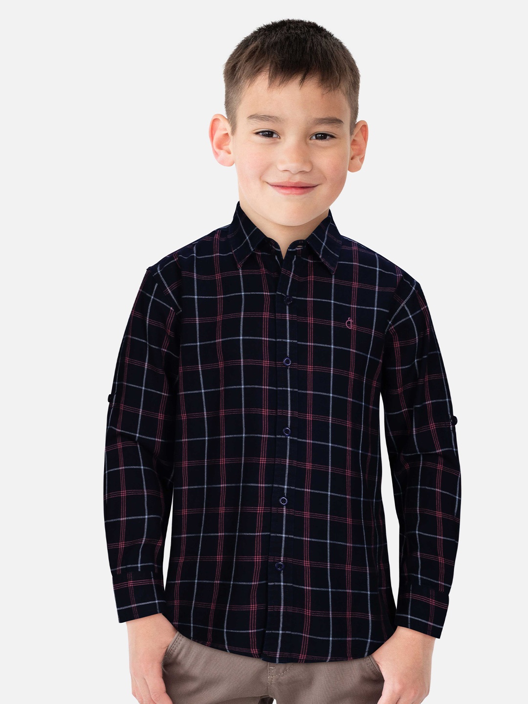 

Gini and Jony Boys Windowpane Checks Cotton Casual Shirt, Black
