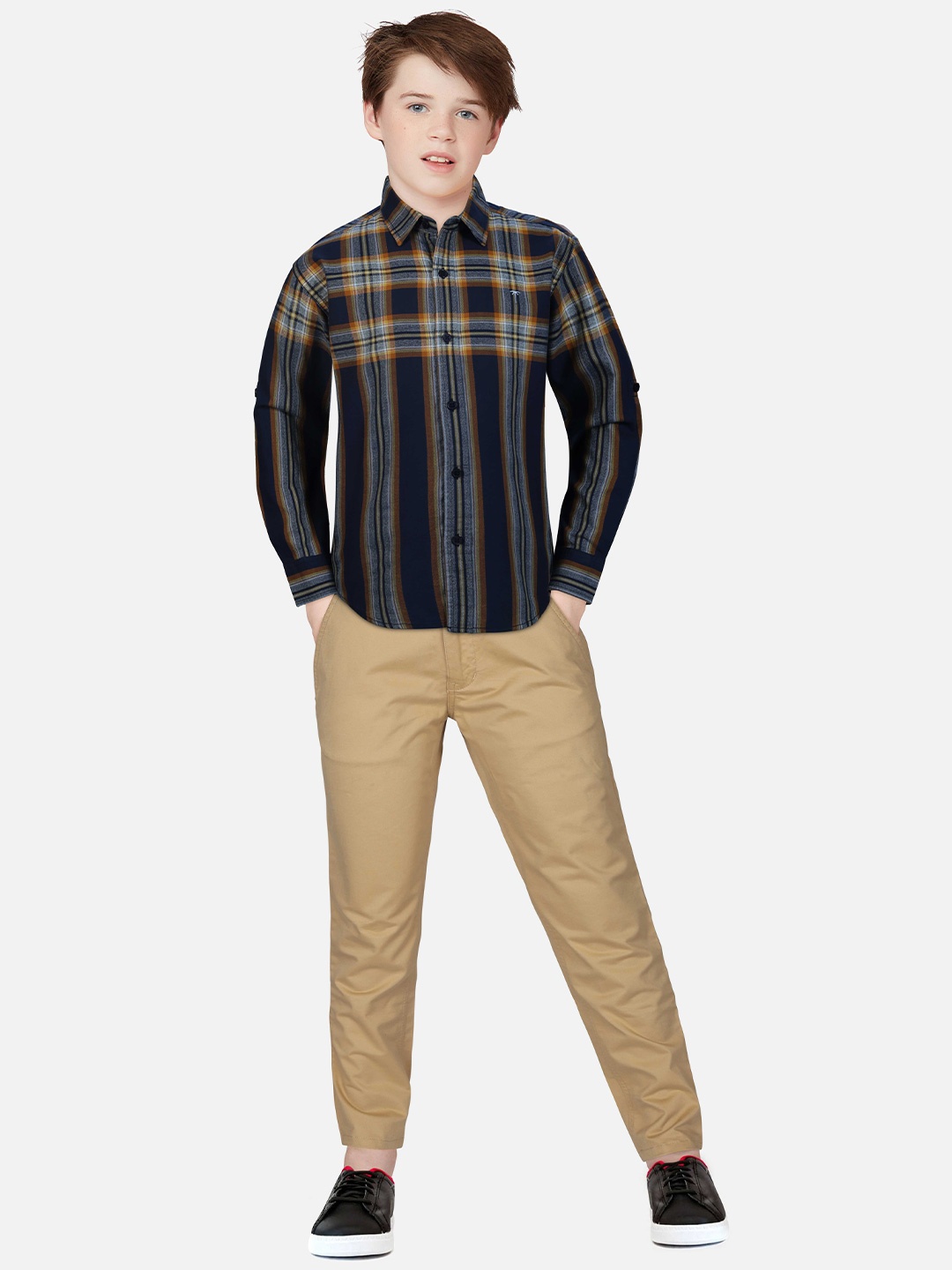 

Gini and Jony Boys Tartan Checked Casual Cotton Shirt, Navy blue