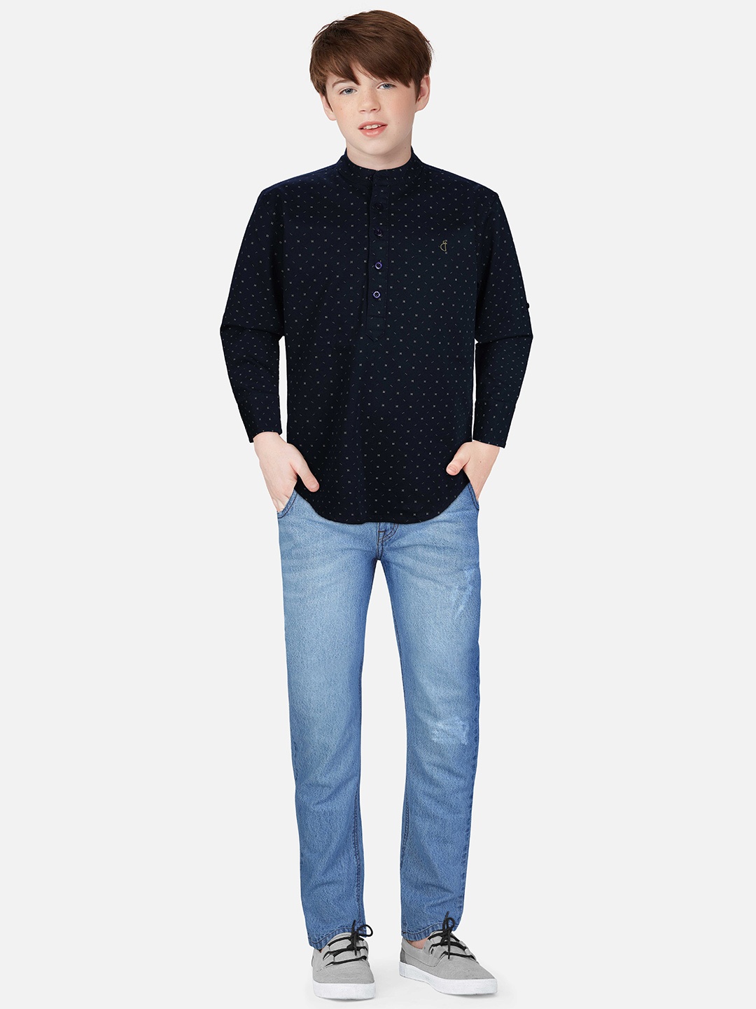 

Gini and Jony Boys Micro Ditsy Printed Casual Cotton Shirt, Black