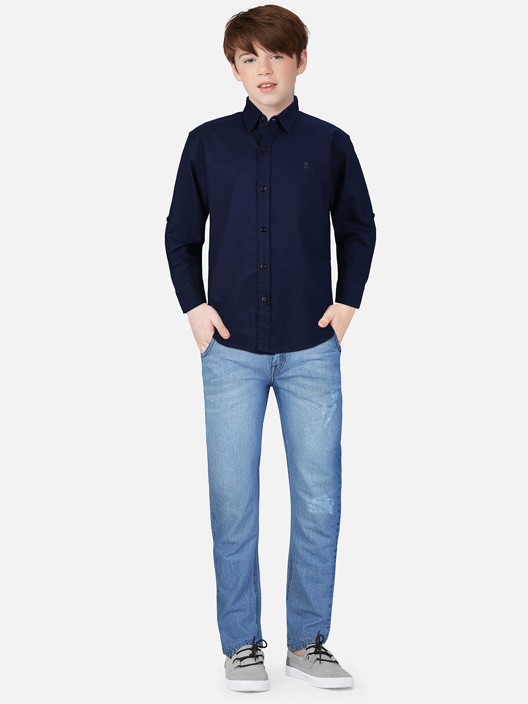 

Gini and Jony Boys Roll-Up Sleeves Casual Cotton Shirt, Navy blue