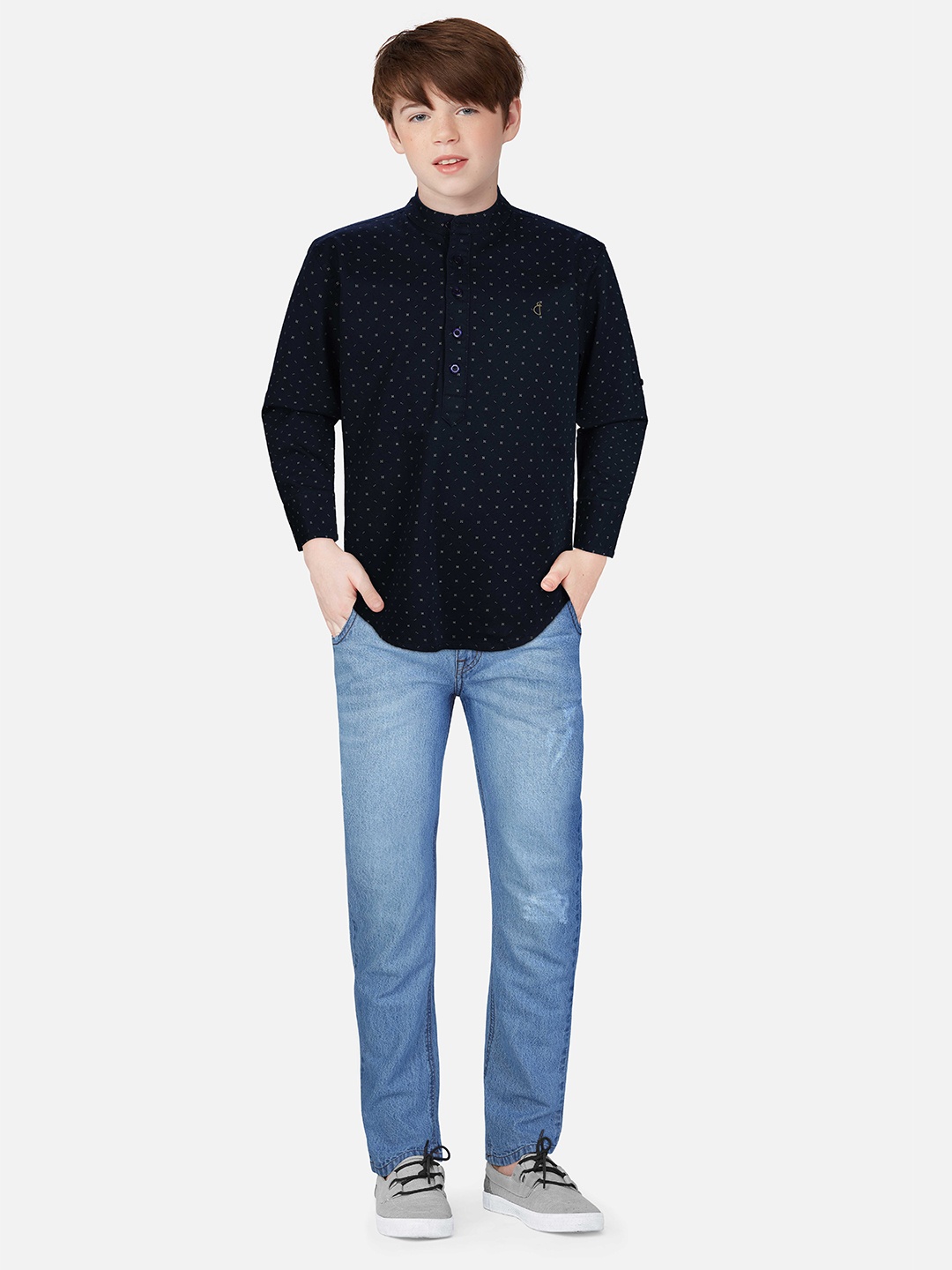 

Gini and Jony Boys Micro Ditsy Printed Casual Cotton Shirt, Black