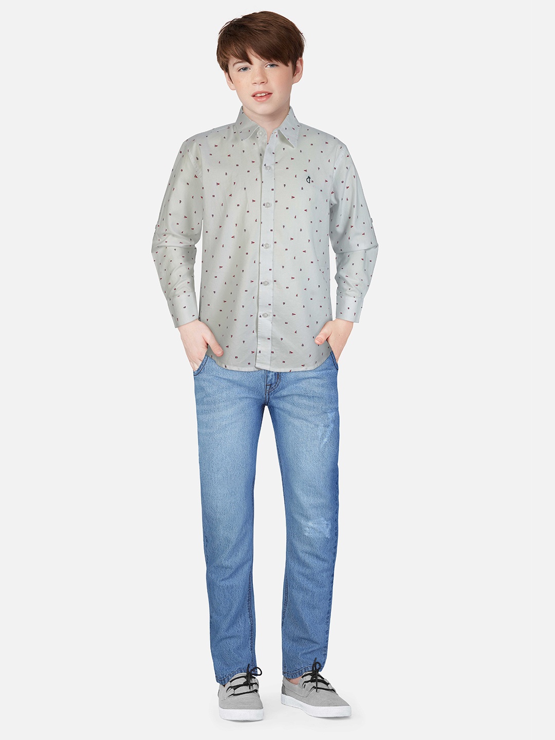 

Gini and Jony Boys Micro Ditsy Printed Casual Cotton Shirt, Grey