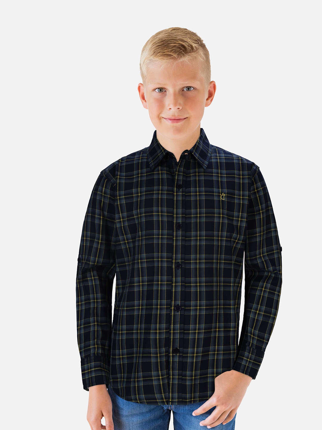 

Gini and Jony Boys Tartan Checked Casual Cotton Shirt, Navy blue