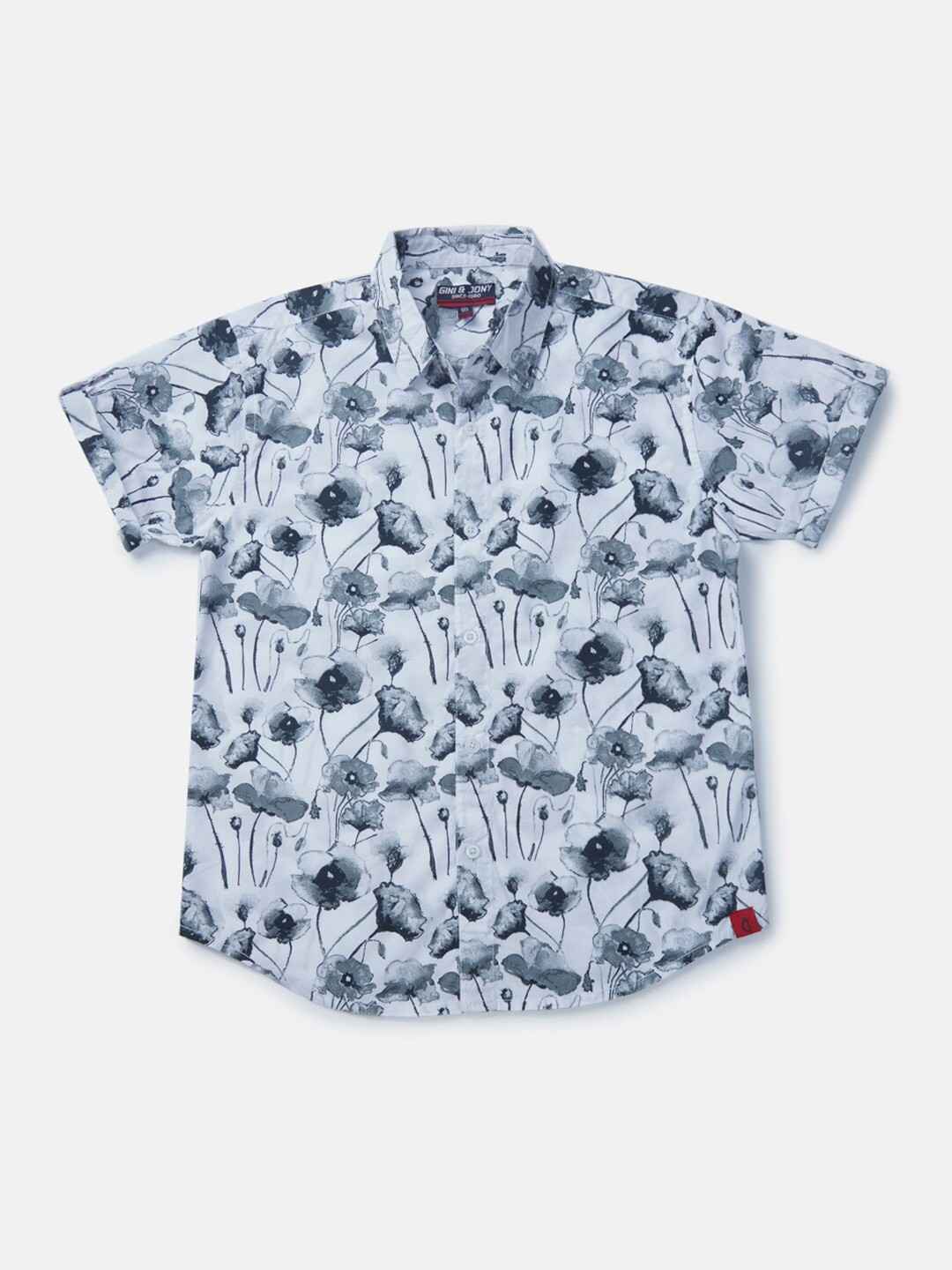 

Gini and Jony Boys Floral Printed Monochrome Casual Cotton Shirt, Grey