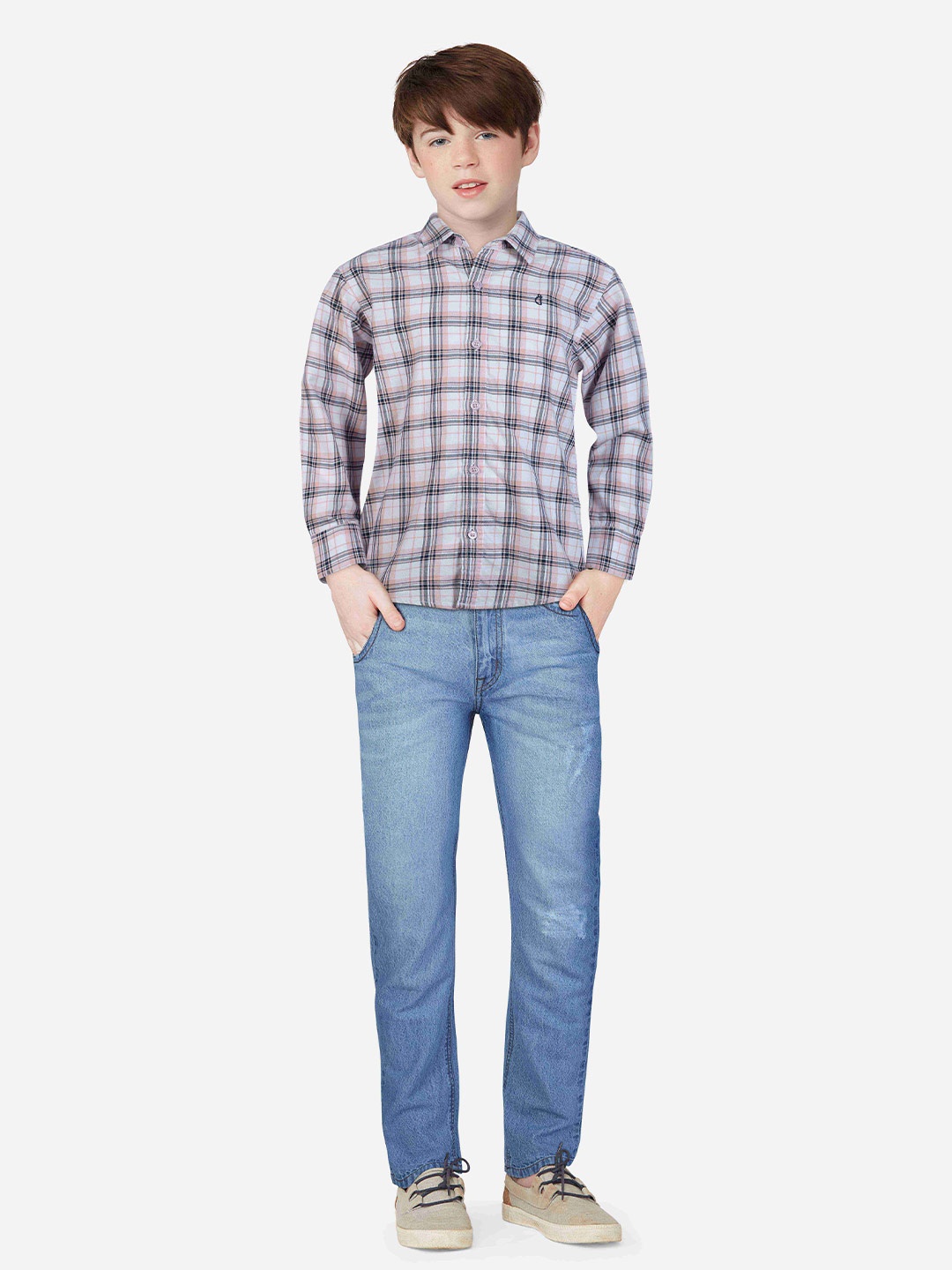 

Gini and Jony Boys Tartan Checked Casual Cotton Shirt, White