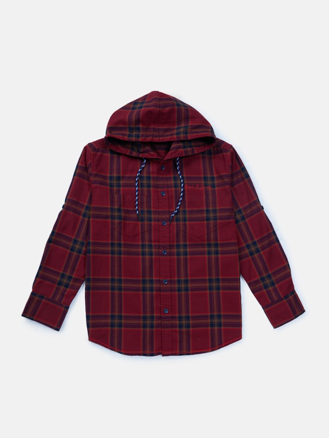 

Gini and Jony Boys Tartan Checks Checked Cotton Casual Shirt, Red