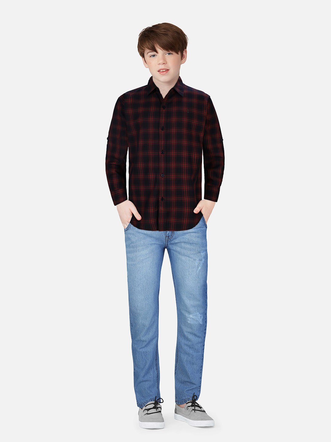 

Gini and Jony Boys Buffalo Checks Checked Cotton Casual Shirt, Black