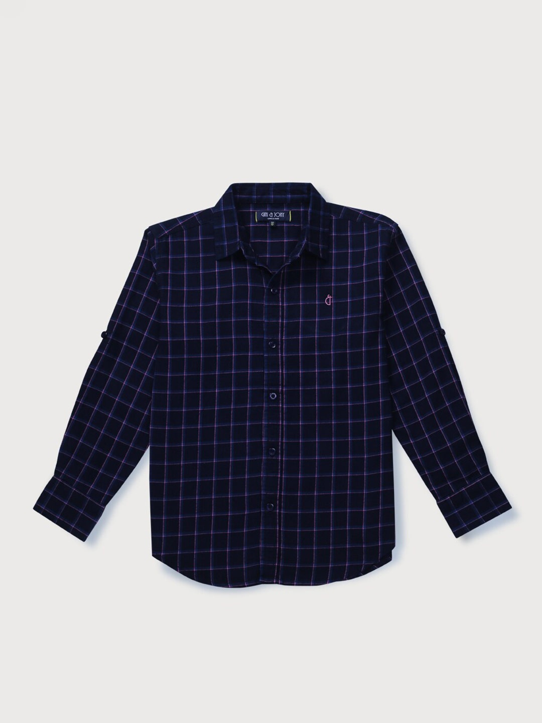 

Gini and Jony Boys Grid Tattersall Checks Checked Cotton Casual Shirt, Navy blue