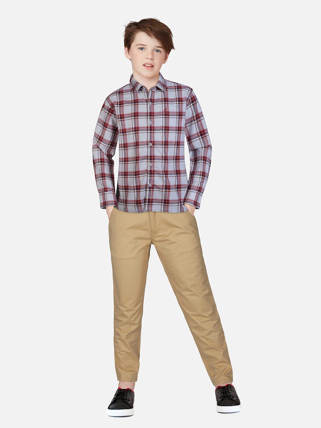 

Gini and Jony Boys Tartan Checks Checked Cotton Casual Shirt, White