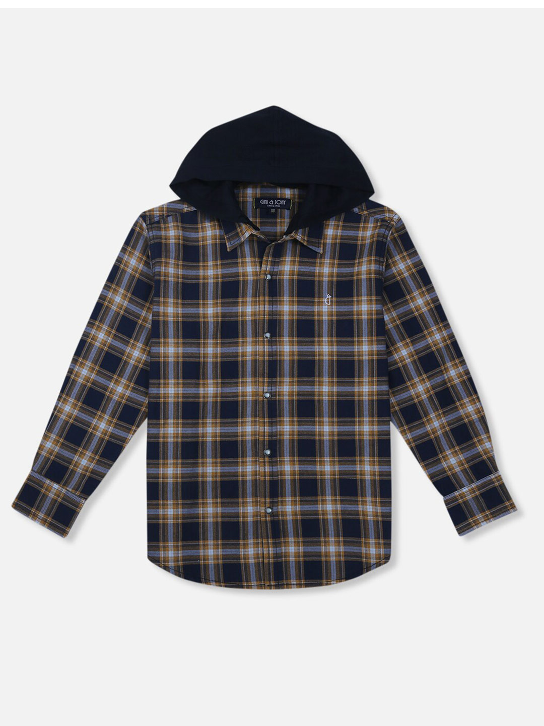 

Gini and Jony Boys Yellow Tartan Checked Detachable Hooded Casual Cotton Shirt, Navy blue