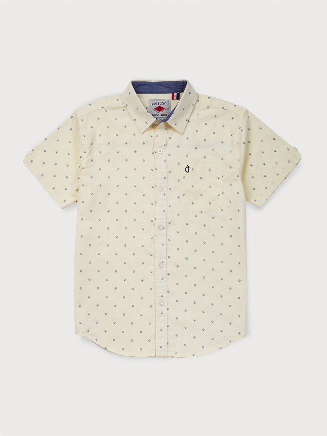 

Gini and Jony Boys Micro Ditsy Printed Casual Cotton Shirt, Yellow