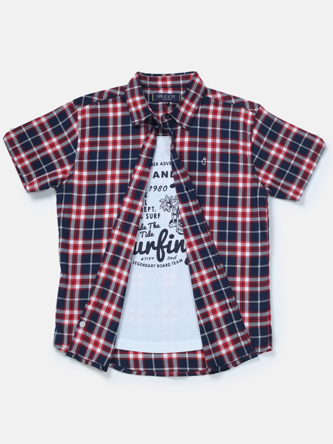 

Gini and Jony Boys Tartan Checks Checked Cotton Casual Shirt, Red