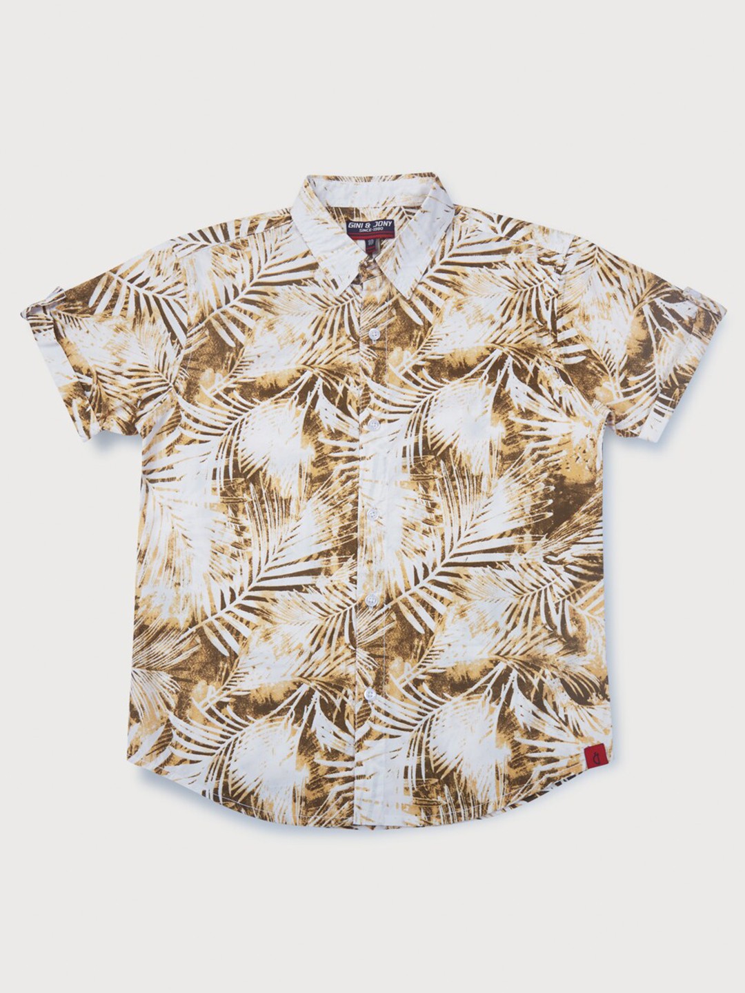 

Gini and Jony Boys Tropical Printed Cotton Casual Shirt, White