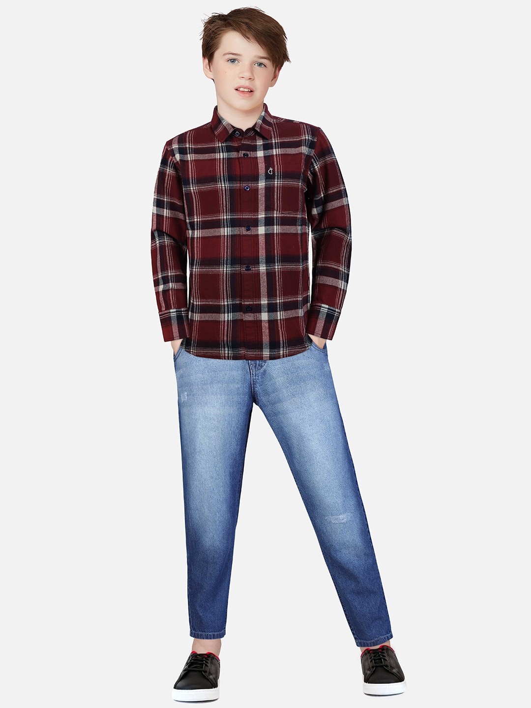 

Gini and Jony Boys Tartan Checked Cotton Casual Shirt, Red