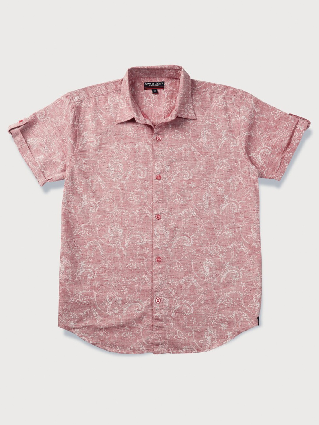 

Gini and Jony Boys Floral Printed Cotton Casual Shirt, Pink