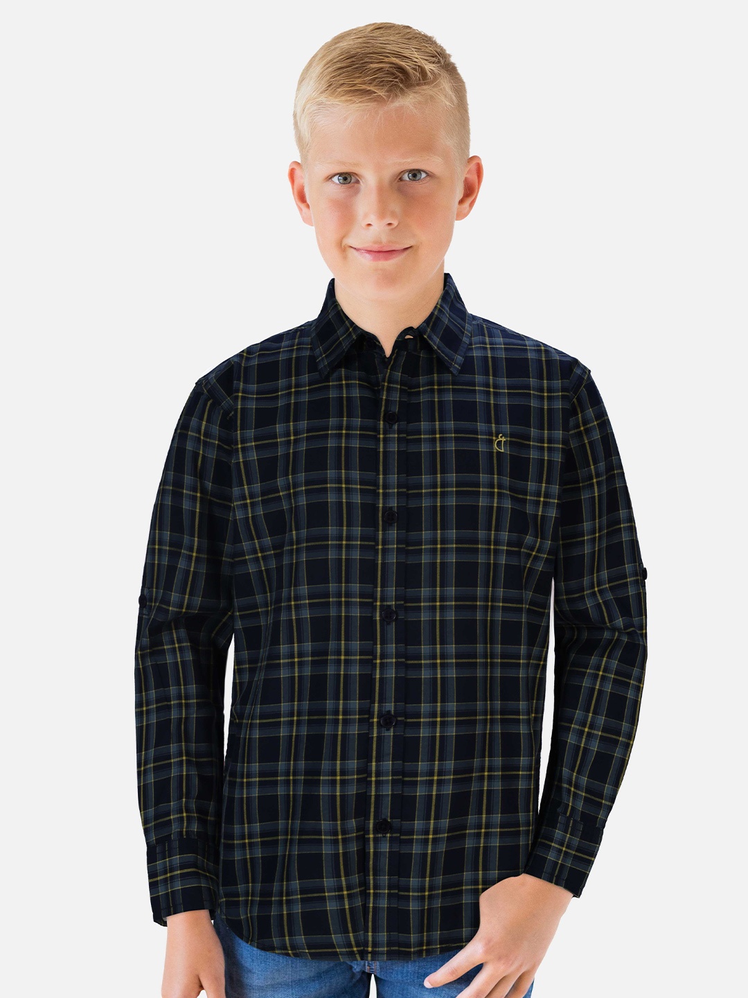 

Gini and Jony Boys Tartan Checks Cotton Casual Shirt, Navy blue