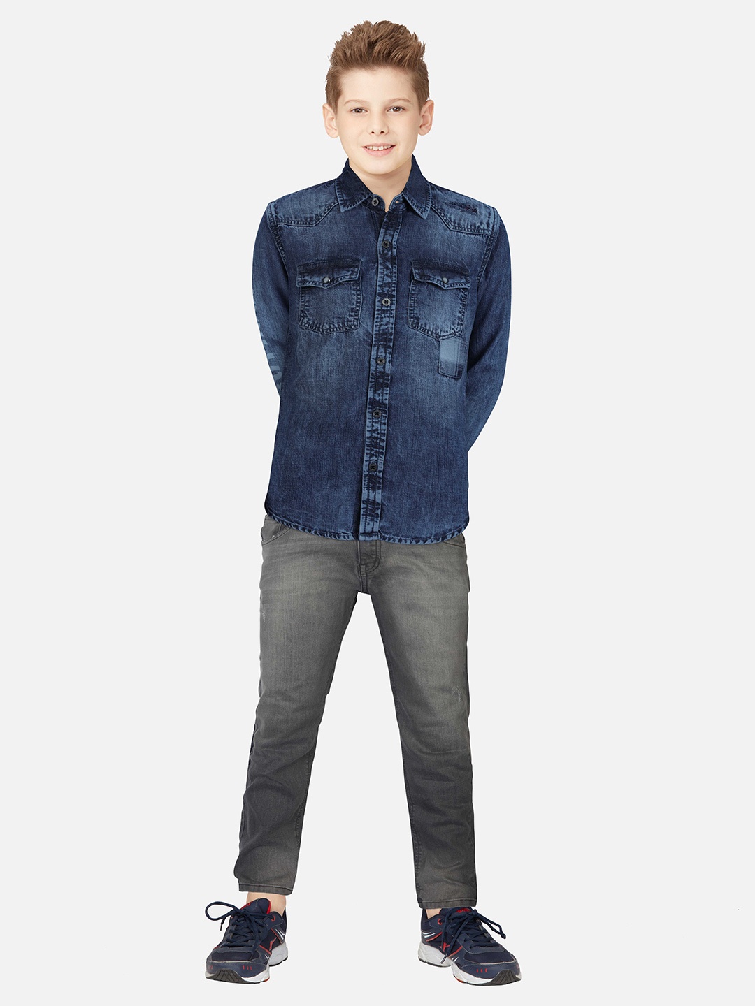 

Gini and Jony Boys Faded Cotton Casual Shirt, Navy blue