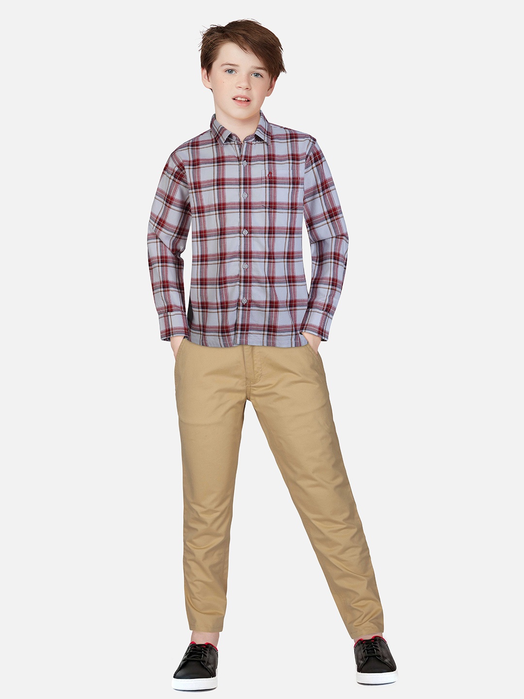 

Gini and Jony Boys Tartan Checks Cotton Casual Shirt, Maroon
