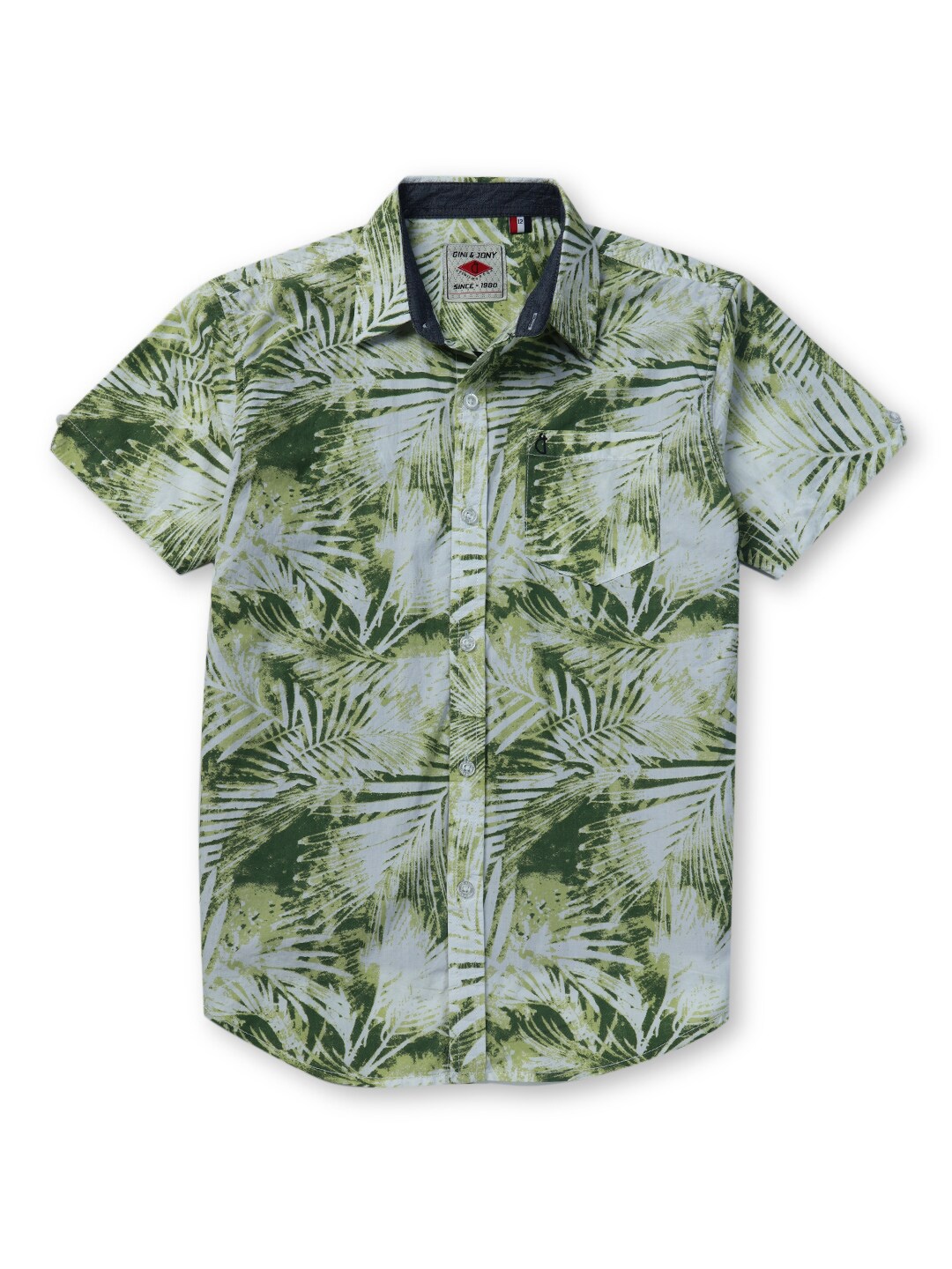 

Gini and Jony Boys Printed Cotton Casual Shirt With T-Shirt, Green