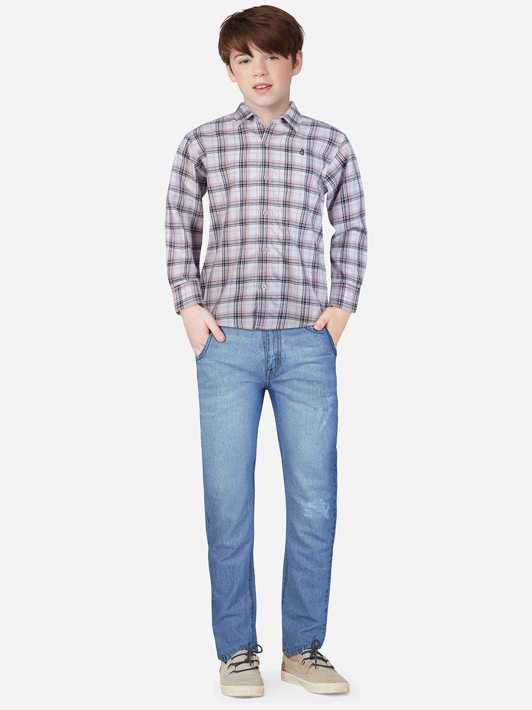 

Gini and Jony Boys Checked Cotton Casual Shirt, White