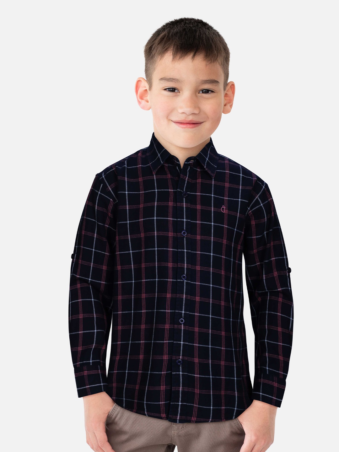 

Gini and Jony Boys Windowpane Checks Cotton Casual Shirt, Navy blue