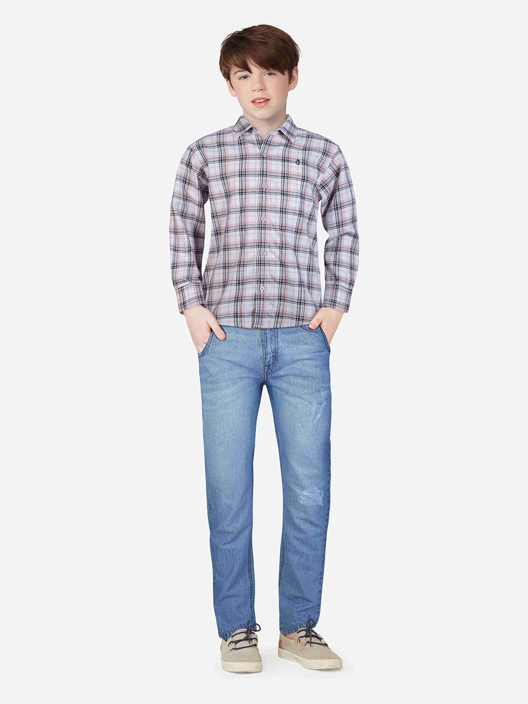 

Gini and Jony Boys Checked Cotton Casual Shirt, White