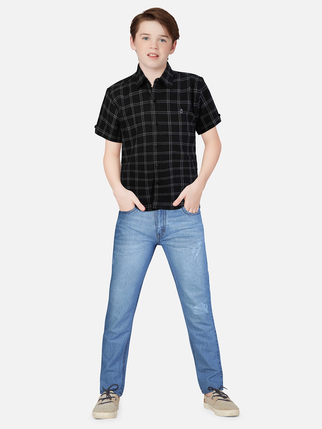 

Gini and Jony Boys Checked Cotton Casual Shirt, Black