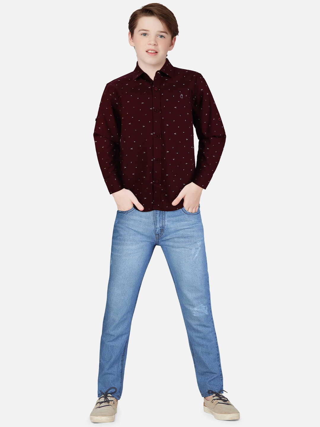 

Gini and Jony Boys Printed Cotton Casual Shirt, Maroon