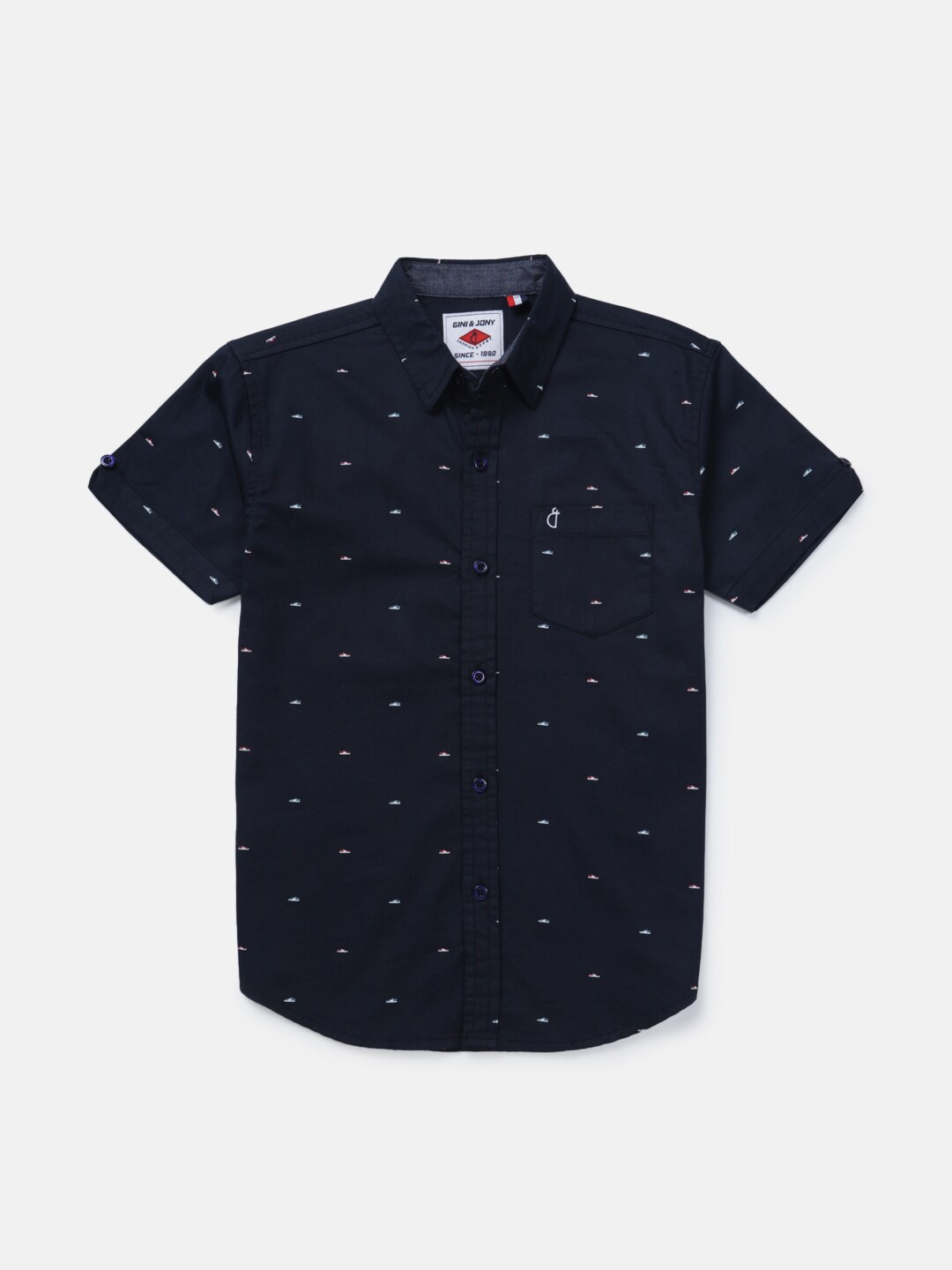 

Gini and Jony Boys Printed Cotton Casual Shirt, Navy blue
