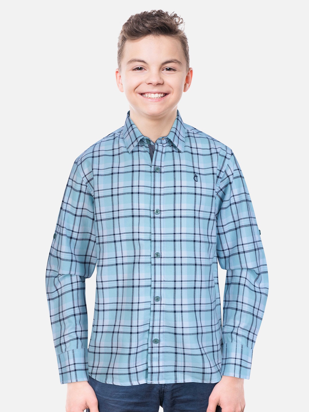 

Gini and Jony Boys Checked Cotton Casual Shirt, Blue