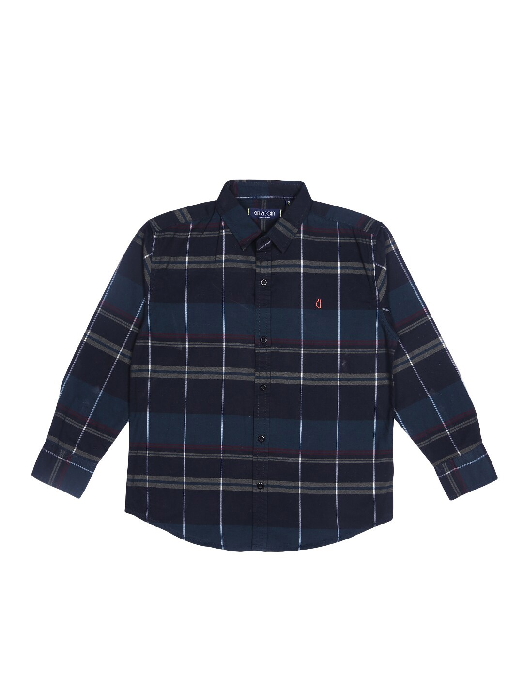 

Gini and Jony Boys Windowpane Checked Cotton Casual Shirt, Navy blue