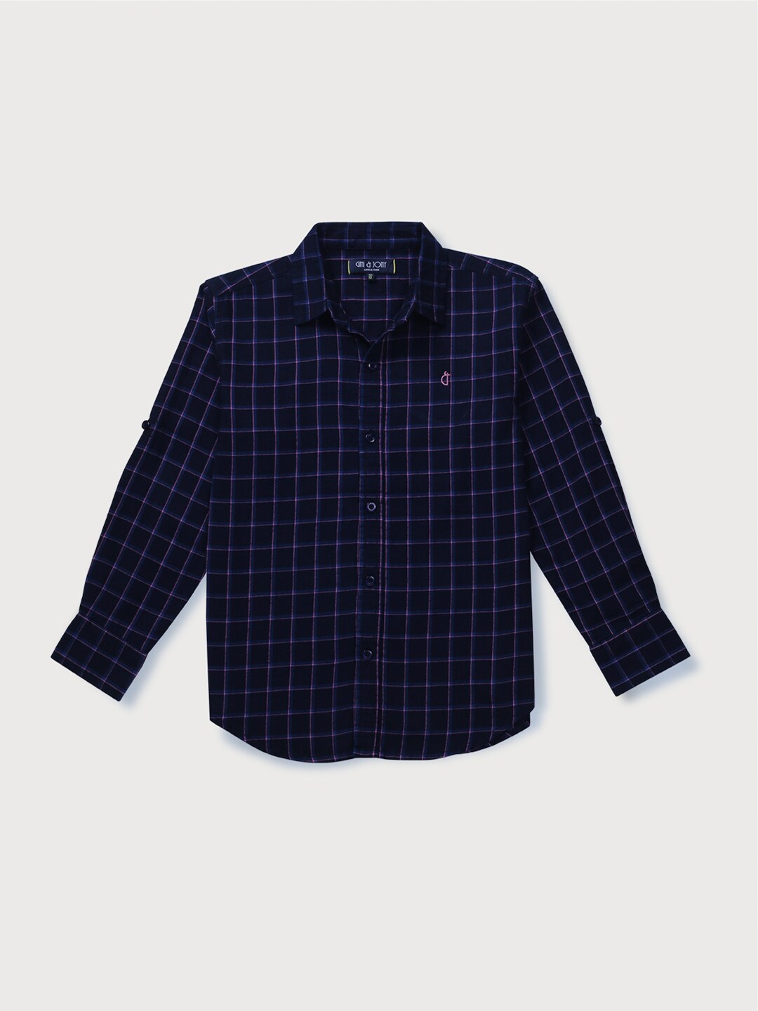 

Gini and Jony Boys Grid Tattersall Checks Cotton Casual Shirt, Navy blue