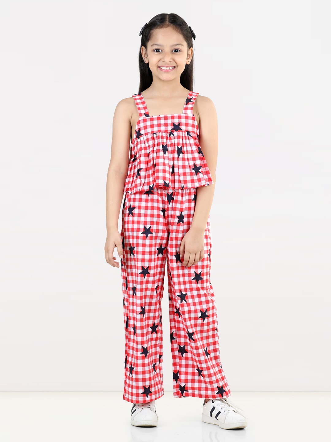 

AWW HUNNIE Girls Printed Pure Cotton Top with Trousers, Red