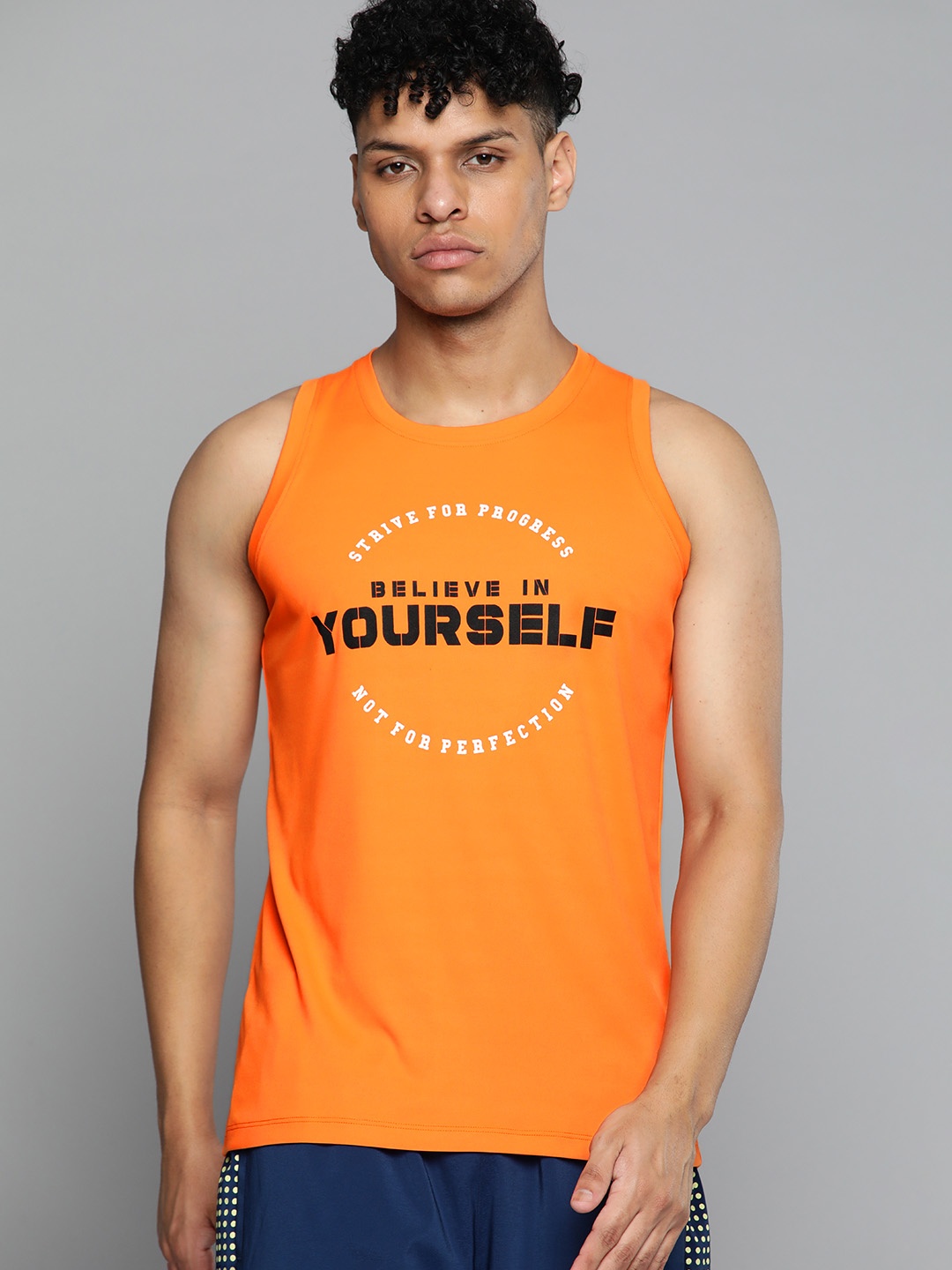 

HRX by Hrithik Roshan Men Typography Printed Rapid-Dry Training T-shirt, Orange