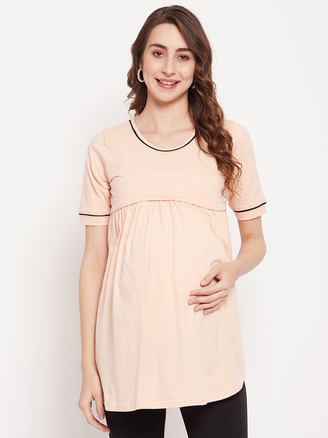 

NABIA Maternity & Nursing Cotton Top, Beige