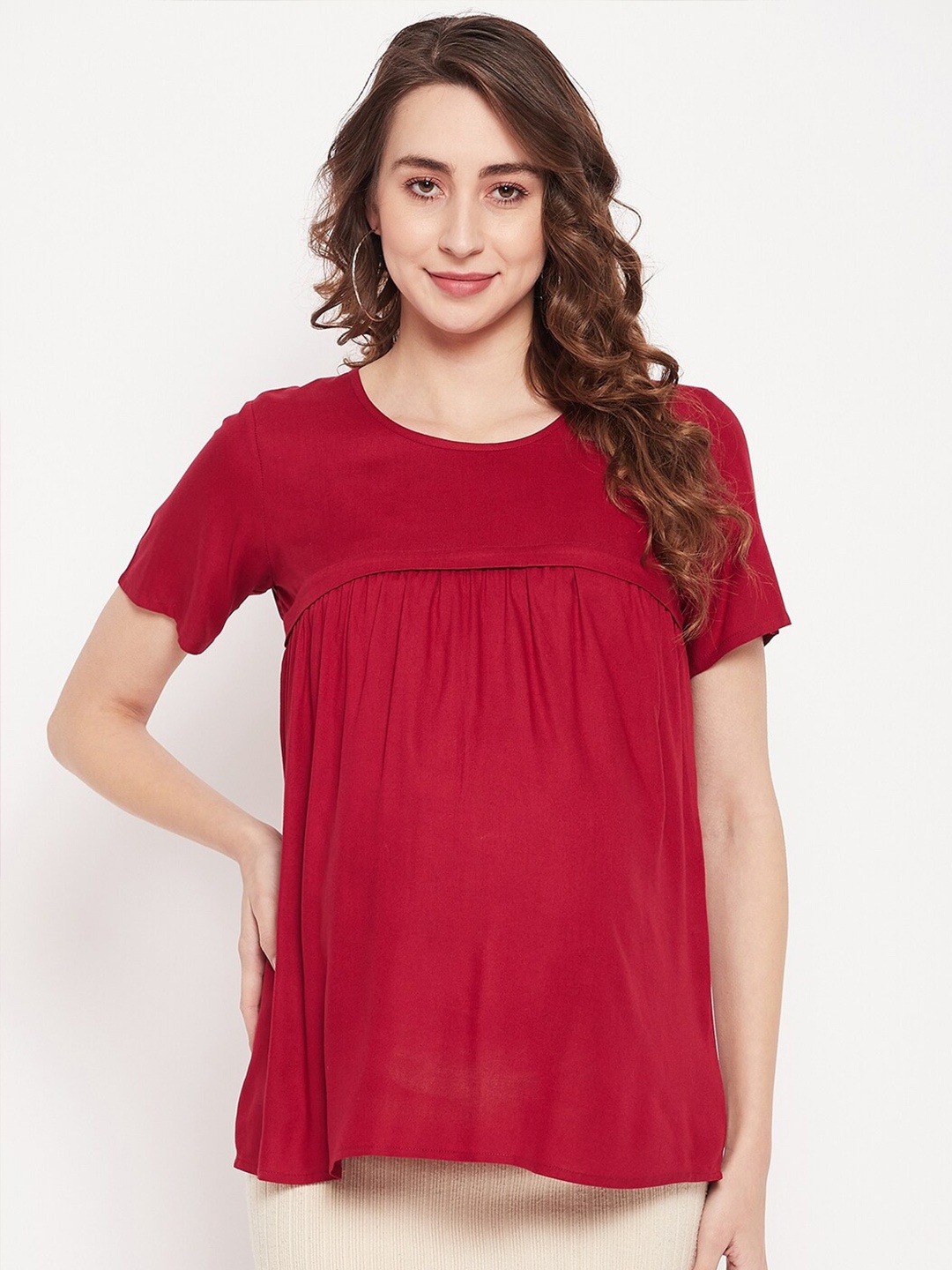 

NABIA Round Neck Maternity Regular Top, Maroon