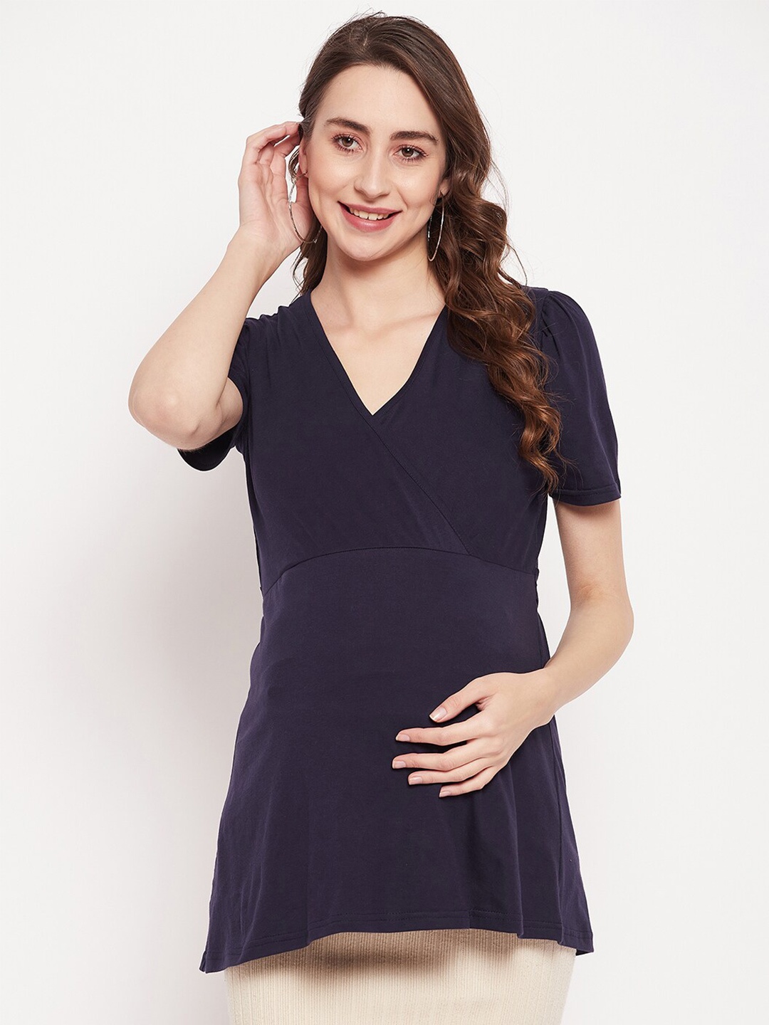 

NABIA V-Neck Wrap Maternity Pure Cotton Top, Blue