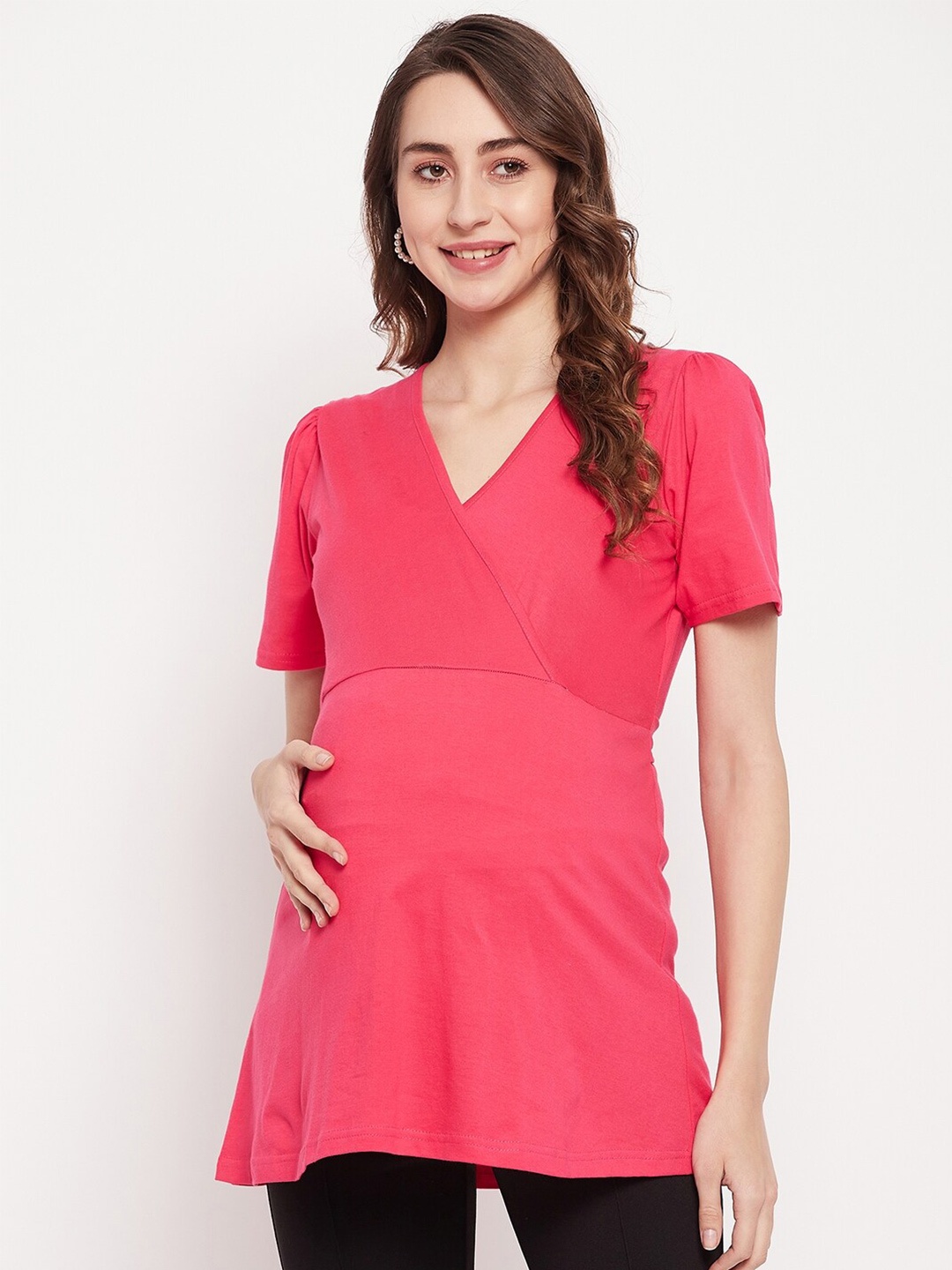 

NABIA Maternity Wrap Longline Pure Cotton Top, Pink