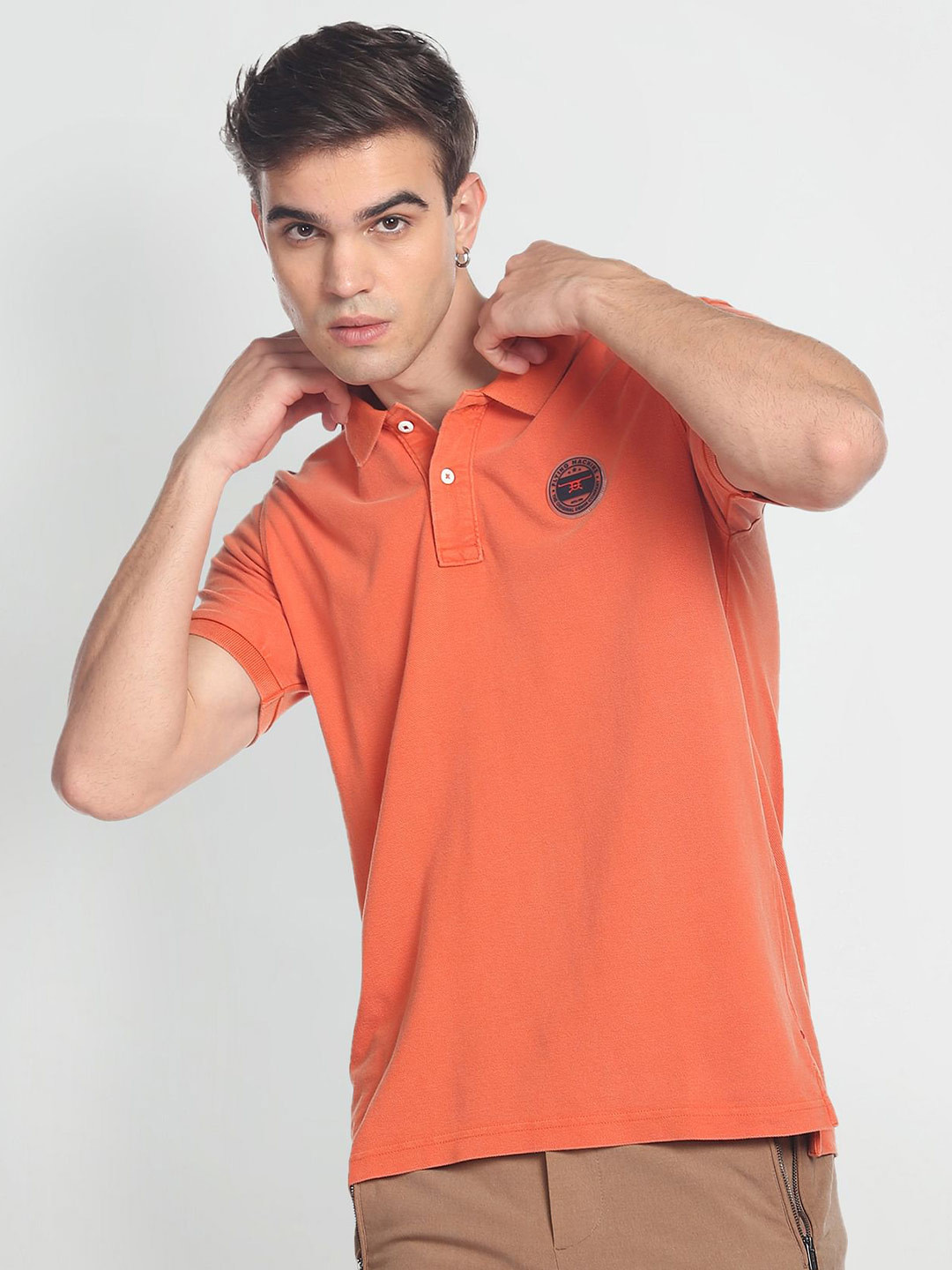 

Flying Machine Brand Badge Cotton Polo Shirt, Orange