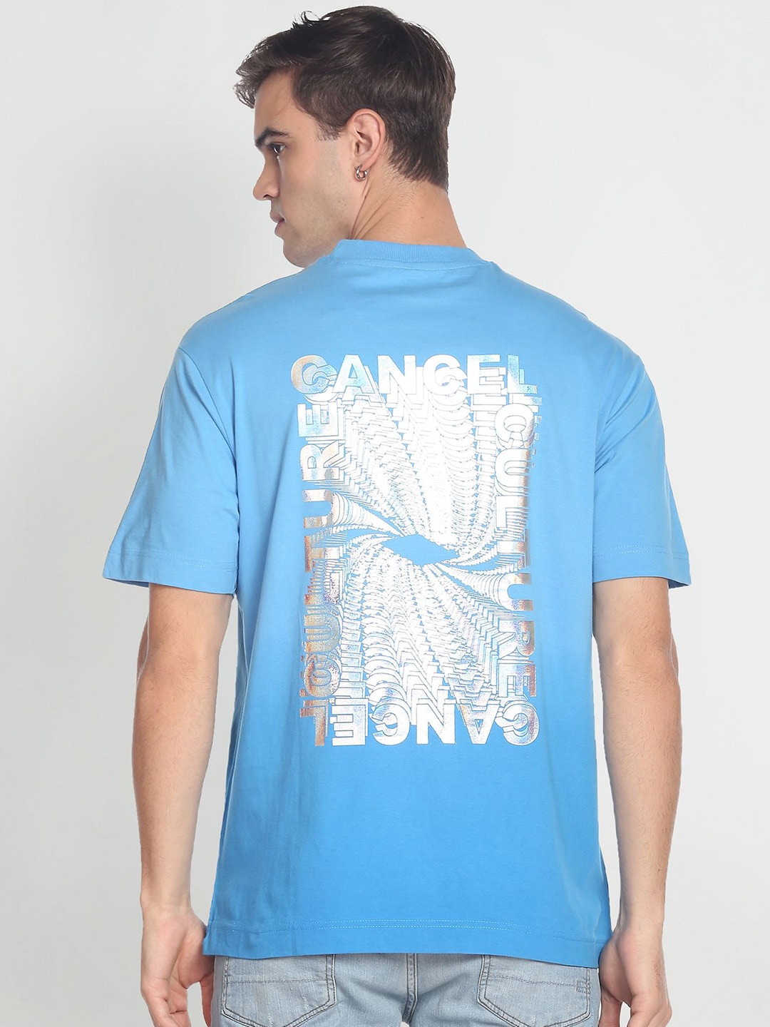 

Flying Machine Holographic Print Ombre Oversized T-Shirt, Blue