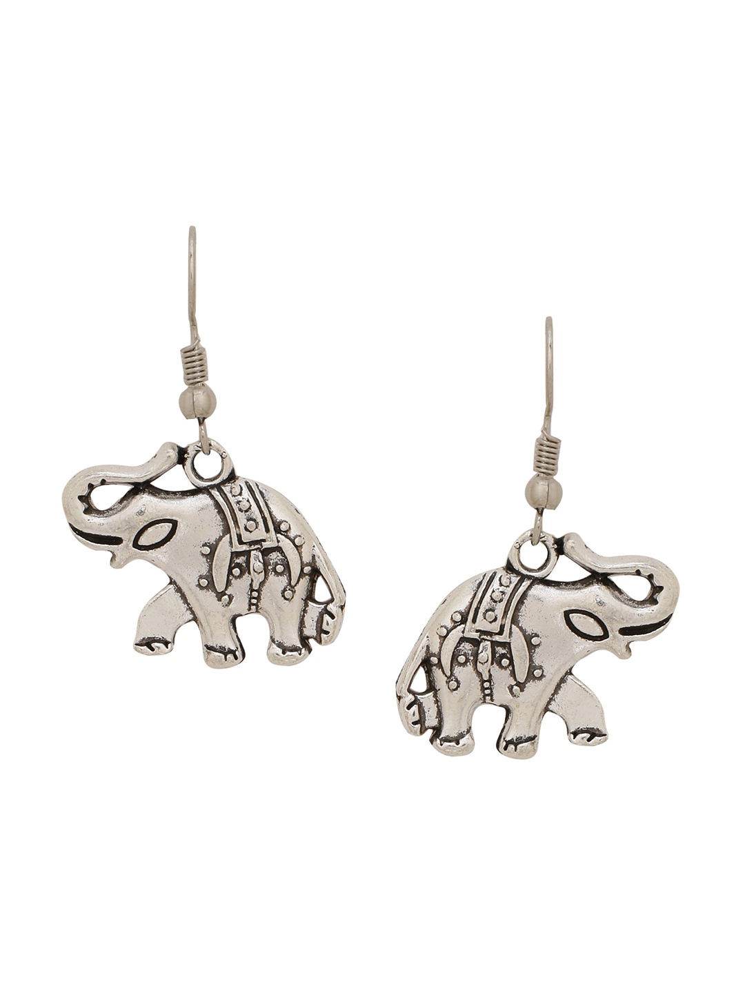 

Silvermerc Designs Silver-Plated Elephant Oxidized Contemporary Drop Earrings