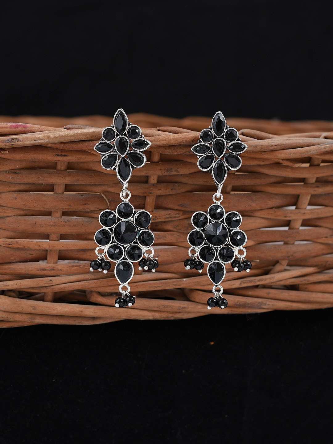

Silvermerc Designs Silver-Plated Floral Drop Earrings, Black