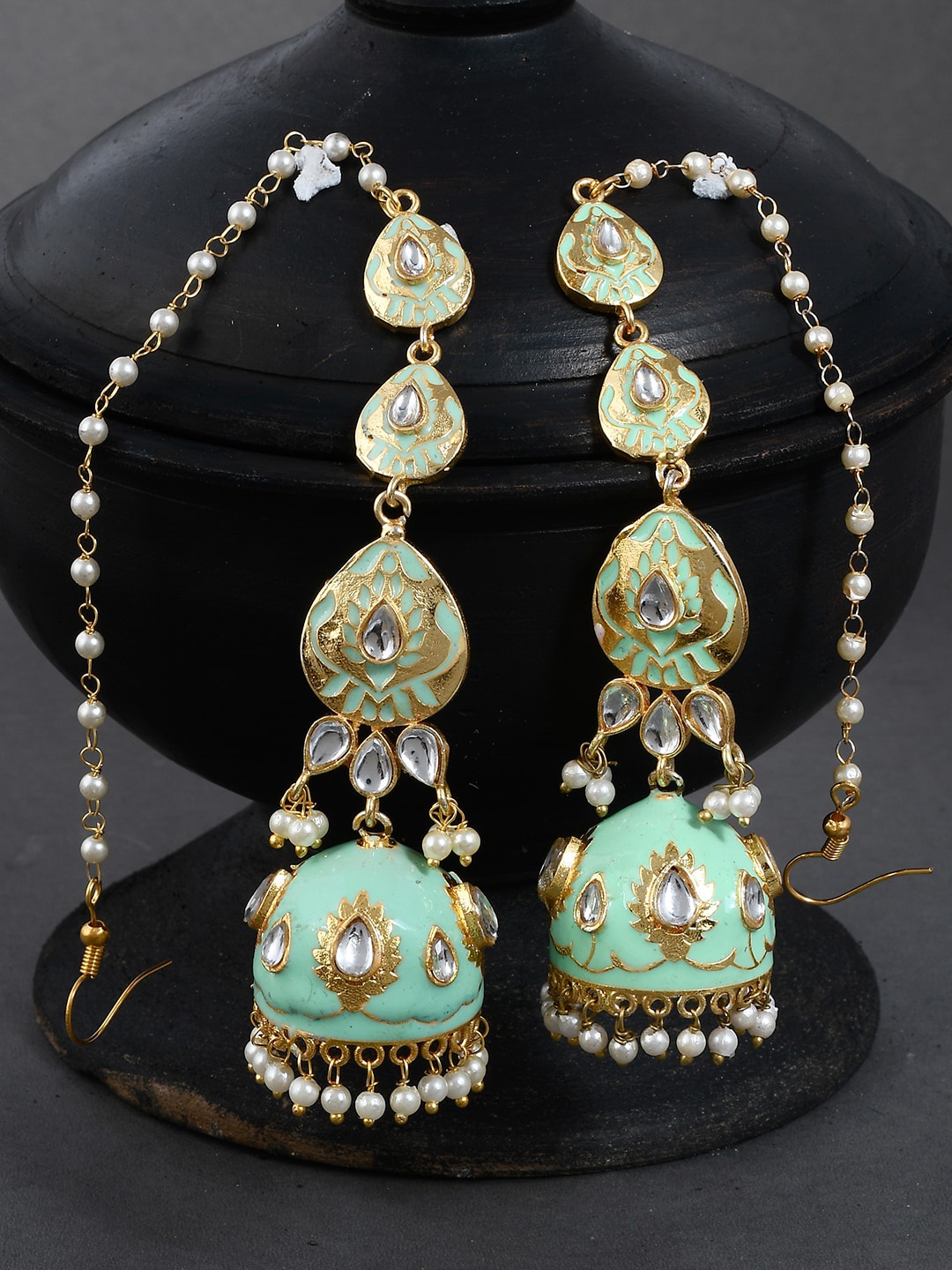 

Silvermerc Designs Gold-Plated Dome Shaped Stone Studded Jhumkas, Green