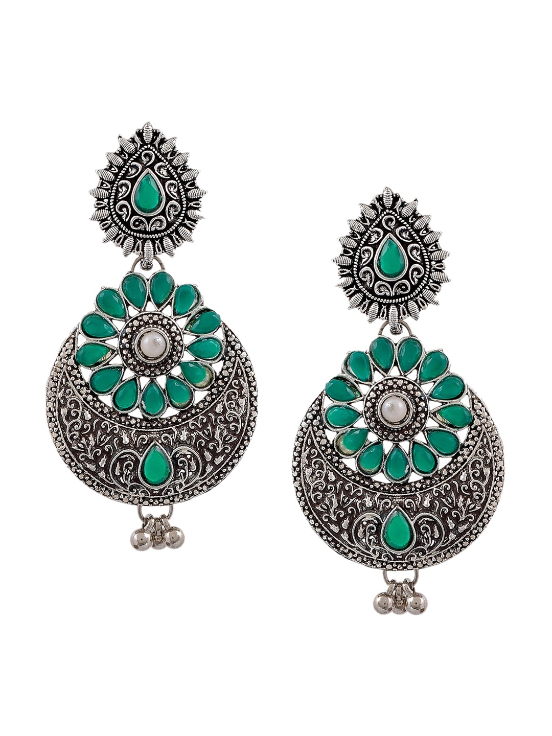 

Silvermerc Designs Silver-Plated Floral Oxidized Drop Earrings, Green