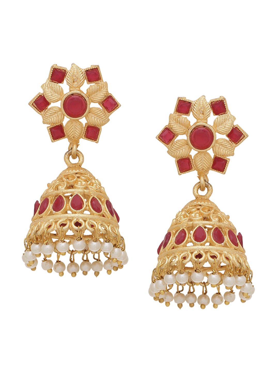 

Silvermerc Designs Gold-Plated Dome Shaped Beaded Jhumkas, Red