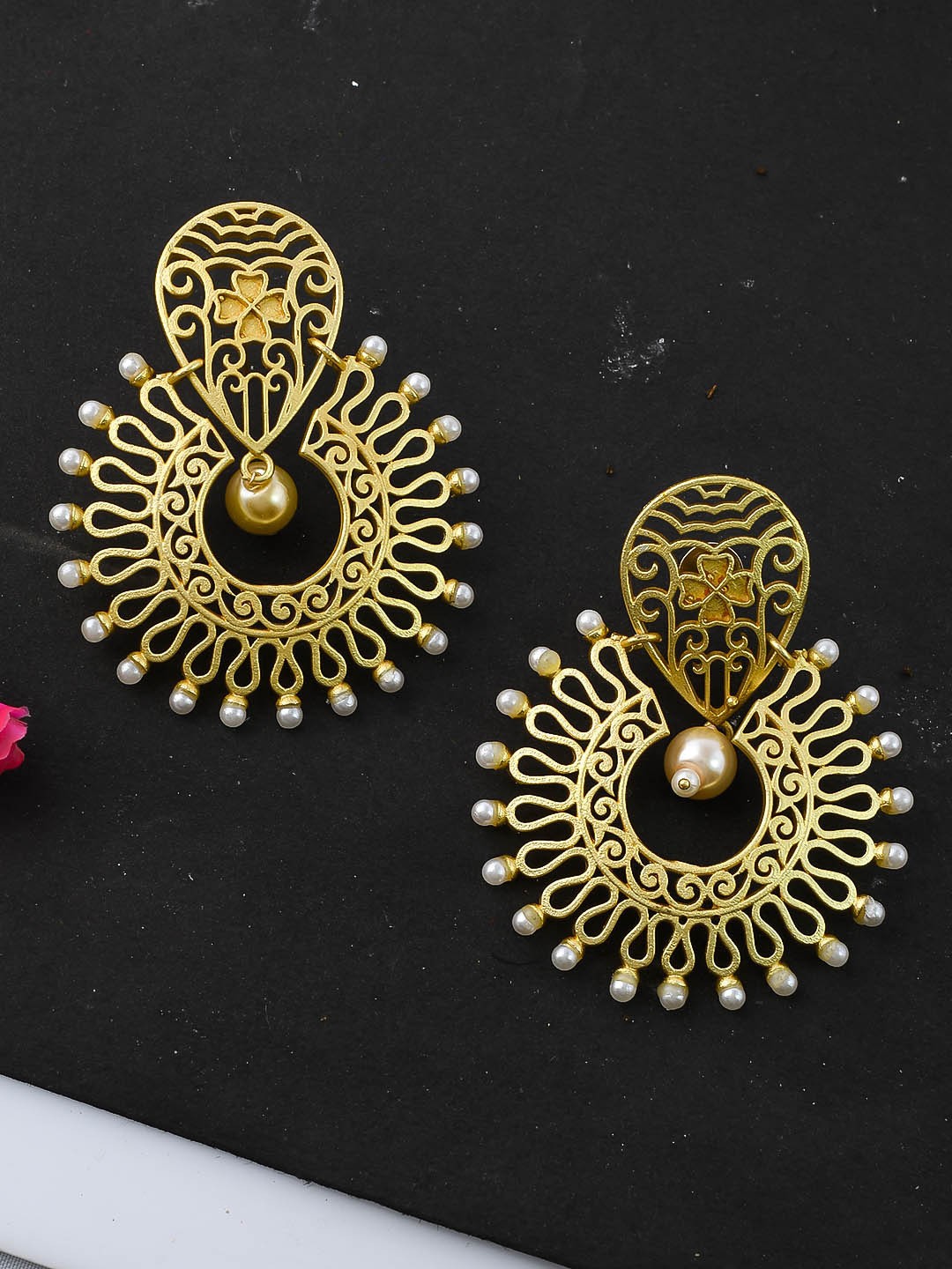 

Silvermerc Designs Gold-Plated Contemporary Chandbalis, White