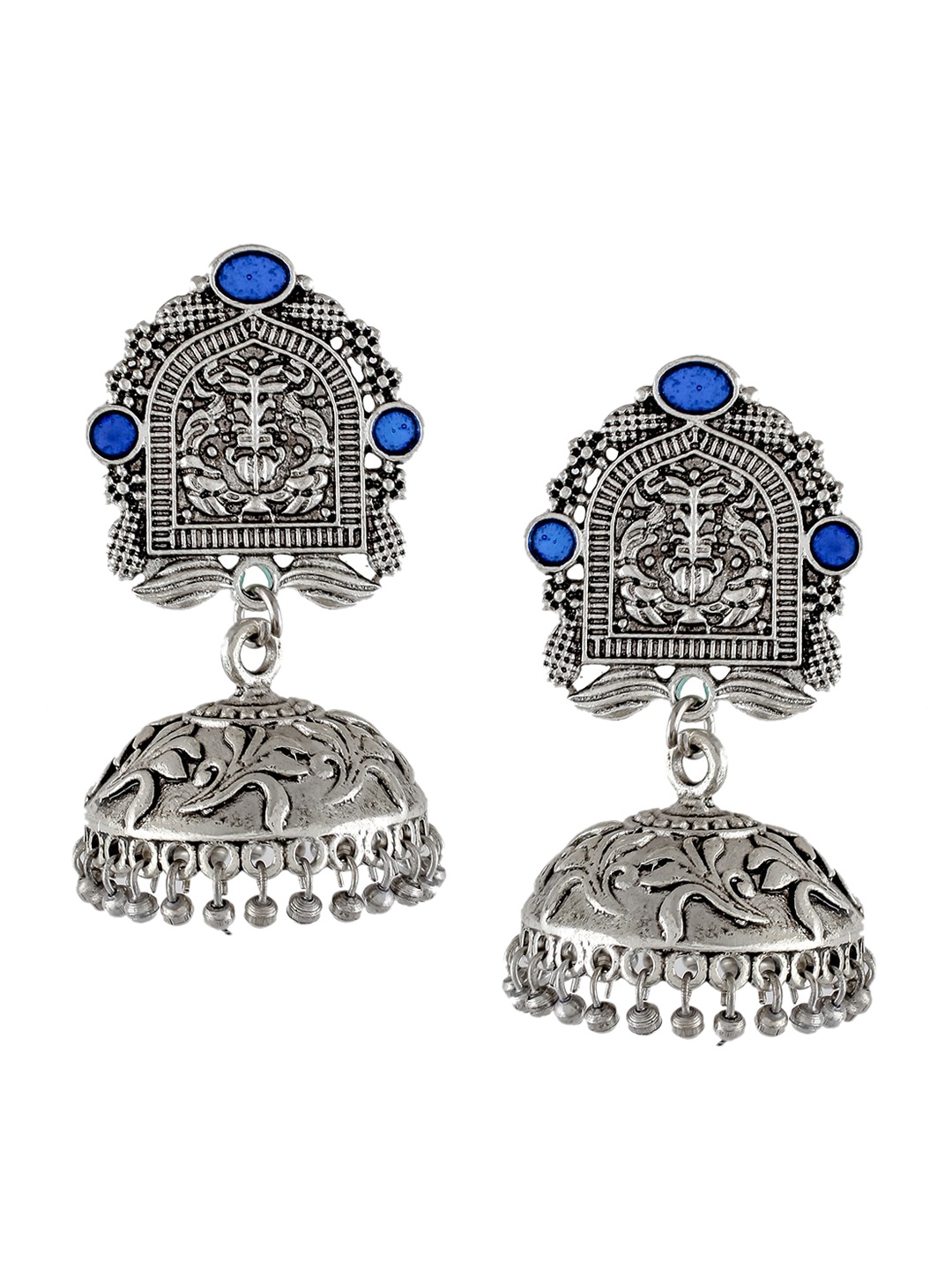 

Silvermerc Designs Silver-Plated Temple Jhumkas, Blue