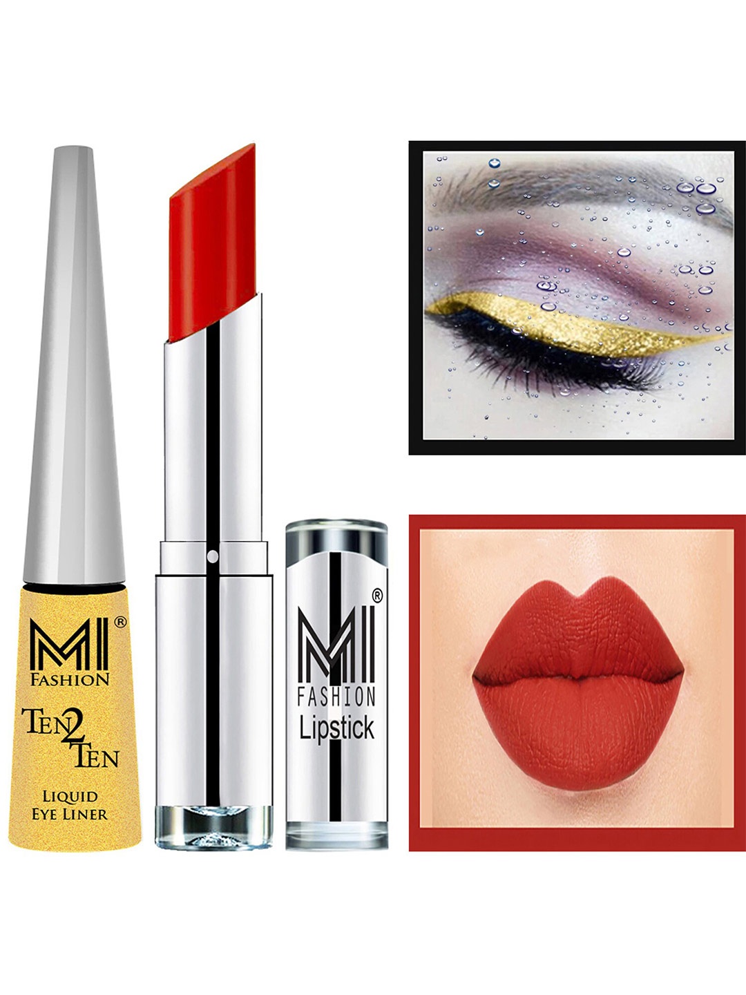 

MI FASHION Ten2Ten Liquid Eyeliner 02 & Creme Matte Lipstick - 16, Red