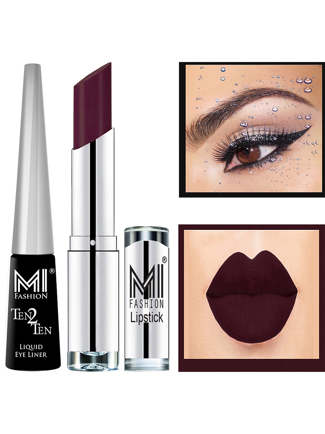 

MI FASHION Ten2Ten Liquid Eyeliner 01 & Creme Matte Lipstick - 06, Burgundy